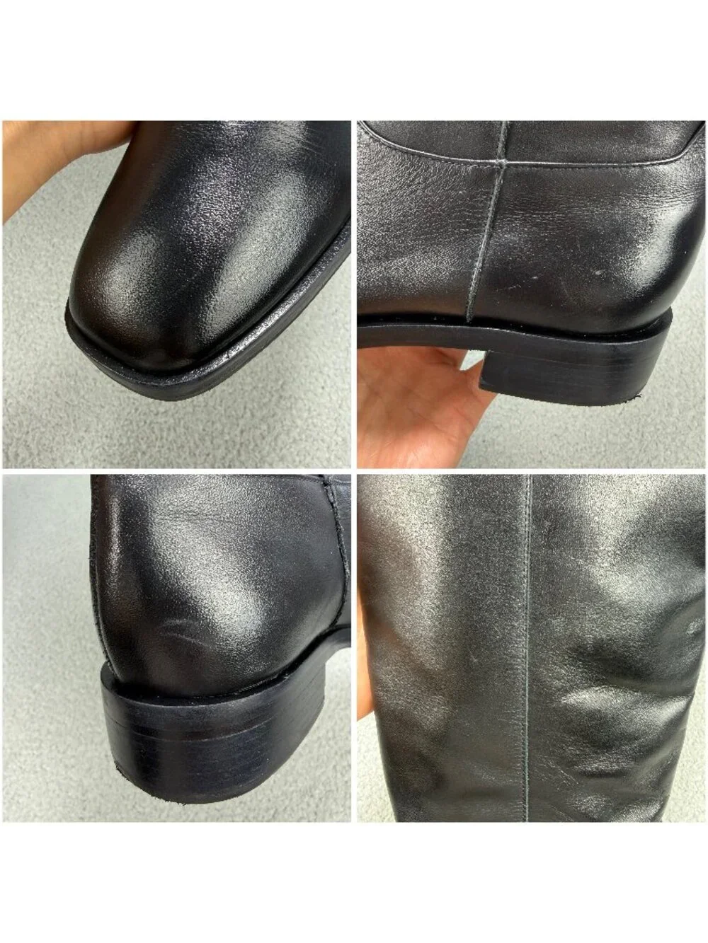 Larroude Boots Womens 7.5 Shoes Black Leather Anne Knee High Riding Square Toe